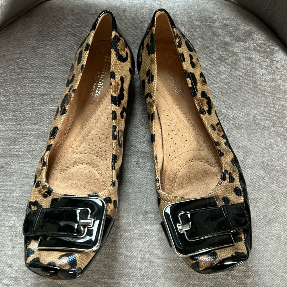 Leopard print and black flats.